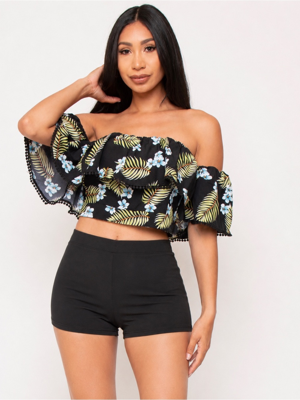 BLACK FLORAL Crop Top Large